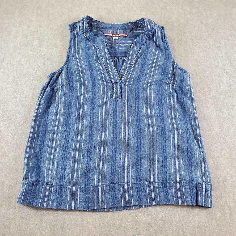 Tommy Hilfiger Shirt Womens Medium Blue Striped Sleeveless V Neck Cotton Top